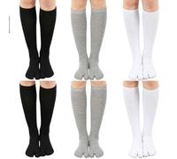 DOPENSPI Lot de 3 paires de chaussettes de tongs pour femme, 3 couleurs, chaussettes mi-hautes avec partie pour les orteils séparée, style Tabi japonais, longues chaussettes pour volleyball