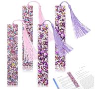 DOPENSPI Lot de 4 marque-pages colorés à paillettes avec pompon, marque-pages en résine acrylique pour scrapbooking, breloques, loisirs créatifs, fournitures de bureau et de maison