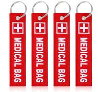 DOPENSPI Lot de 4 porte-clés sac médical, broderie rouge, étiquette de bagage double face pour bagages, sacs à dos, sacs à main, randonnée en plein air