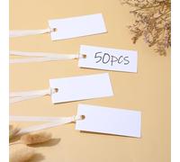 DOPENSPI Lot de 50 marque-places vierges pour décoration de table, cartes de nom de table avec 50 rubans de 4,9 x 9,9 cm pour mariage, dîner, banquet, fête