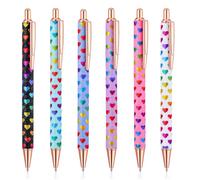 DOPENSPI Lot de 6 stylos à bille Bling - 1,0 mm - En forme de cœur - Rétractable - Stylo décoratif noir - Stylo à bille personnalisé pour fournitures de bureau, mariage, cadeau pour femme
