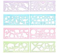 DOPENSPI Lot de 8 pochoirs de peinture pour enfants, pochoirs de dessin 4 pièces avec animaux et plantes et pochoirs de 4 pièces pour peinture pour enfants avec formes géométriques avec règle de