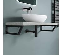 doporro 1 Équerre de Fixation Plan de Toilette Étagère Tablette Murale | Noir, 48x2,5x15cm, Acier Inoxydable, Installation Murale, Porte-Serviette, WH04