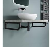 doporro 2 Équerres de Fixation Plan de Toilette Étagère Tablette Murale | Noir, 48x2,5x15cm, Acier Inoxydable, Installation Murale, Porte-Serviette, WH03