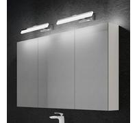 doporro Armoire Murale Salle de Bains avec Miroir et Lampe Luxaris Blanc Placard de Rangement Étagères Réglable Blanc Mat en Bois Armoire de Toilette 3 Portes 120x15x70 cm Spiegelschrank 02