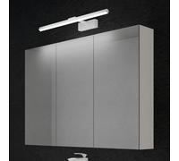 doporro Armoire Murale Salle de Bains avec Miroir et Lampe Luxaris Chromé Placard de Rangement Étagères Réglable Blanc Mat en Bois Armoire de Toilette 3 Portes 120x15x70 cm Spiegelschrank 02