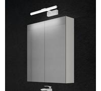 doporro Armoire Murale Salle de Bains avec Miroir et Lampe Luxaris Chromé Placard de Rangement Étagères Réglable Blanc Mat en Bois Armoire de Toilette 3 Portes 80x15x70 cm Spiegelschrank 02
