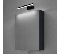 doporro Armoire Murale Salle de Bains avec Miroir et Lampe Luxaris Noir Placard de Rangement Étagères Réglable Anthracite Mat en Bois Armoire de Toilette 3 Portes 80x15x70 cm Spiegelschrank 02