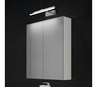 doporro Armoire Murale Salle de Bains avec Miroir et Lampe Strahlenschön Blanc Placard de Rangement Étagères Réglable Blanc Mat en Bois Armoire de Toilette 3 Portes 60x15x70 cm Spiegelschrank 02
