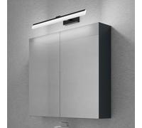 doporro Armoire Murale Salle de Bains avec Miroir et Lampe Strahlenschön Noir Placard de Rangement Étagères Réglable Anthracite Mat en Bois Armoire de Toilette 3 Portes 80x15x70 cm Spiegelschrank 02