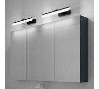doporro Armoire Murale Salle de Bains avec Miroir et Lampe Strahlenschön Noir Placard de Rangement Étagères Réglable Anthracite Mat en Bois Armoire de Toilette 3 Portes 120x15x70 cm Spiegelschrank 02