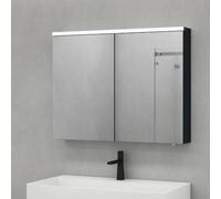 doporro Armoire Murale Salle de Bains avec Miroir LED 90x15x70cm | Placard de Rangement, Étagères Réglables, Anthracite Mat, en Bois, Spiegelschrank03