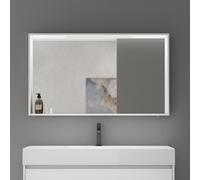 doporro Armoire Murale Salle de Bains avec Miroir LED Placard de Rangement Compartiment Ouvert Blanc Mat en Bois Armoire de Toilette 60x12x70 cm Spiegelschrank 01