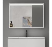 doporro Armoire Murale Salle de Bains avec Miroir LED Placard de Rangement Compartiment Ouvert Blanc Mat en Bois Armoire de Toilette 120x12x70 cm Spiegelschrank 01