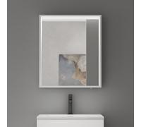 doporro Armoire Murale Salle de Bains avec Miroir LED Placard de Rangement Compartiment Ouvert Blanc Mat en Bois Armoire de Toilette 60x12x70 cm Spiegelschrank 01