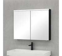doporro Armoire Murale Salle de Bains avec Miroir LED Placard de Rangement Étagères Réglable Anthracite Mat en Bois Armoire de Toilette 2 Portes 90x15x70 cm Spiegelschrank 03