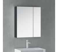 doporro Armoire Murale Salle de Bains avec Miroir LED Placard de Rangement Gris Noir Mat en Bois Armoire de Toilette 2 Portes 80x15x70 cm Spiegelschrank 04