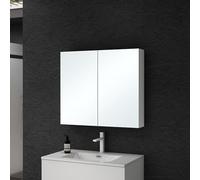 doporro Armoire Murale Salle de Bains avec Miroir Placard de Rangement Étagères Réglable Blanc Mat en Bois Armoire de Toilette 2 Portes 80x15x70 cm Spiegelschrank 02