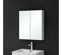 doporro Armoire Murale Salle de Bains avec Miroir Placard de Rangement Étagères Réglable Blanc Mat en Bois Armoire de Toilette 2 Portes 80x15x70 cm Spiegelschrank 02