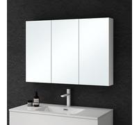 doporro Armoire Murale Salle de Bains avec Miroir Placard de Rangement Étagères Réglable Blanc Mat en Bois Armoire de Toilette 3 Portes 100x15x70 cm Spiegelschrank 02