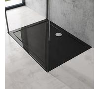 doporro Bac à Douche Antiglisse Receveur de Douche Rectangulaire Noir Acrylique Faro2 75x120x4cm + Bonde AL02