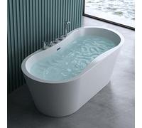 doporro Baignoire îlot ovale 170cm blanc Vicenza602S pour salle de bains acrylique avec bonde et robinetterie 170x80x63cm