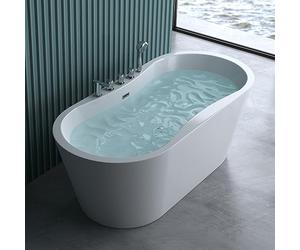 doporro Baignoire îlot ovale 170cm blanc Vicenza602S pour salle de bains acrylique avec bonde et robinetterie 170x80x63cm