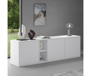 doporro Buffet Bas 180 cm Commode Meuble de Rangement Blanc Mat Suspendu ou sur Pied Placard Salon Salle à Manger 3 Portes Schrank02