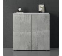 doporro Buffet Commode 100 cm Meuble de Rangement Blanc Mat et Béton Placard Salon Salle à Manger 4 Portes Schrank04