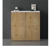 doporro Buffet Commode 100cm Meuble de Rangement Blanc Mat et Chêne Clair Placard Salon Salle à Manger 4 Portes Schrank04