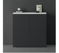 doporro Buffet Commode 100 cm Meuble de Rangement Blanc Mat et Gris Noir Mat Placard Salon Salle à Manger 4 Portes Schrank04