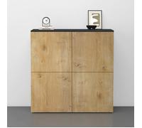 doporro Buffet Commode 100 cm Meuble de Rangement Gris Noir Mat et Chêne Clair Placard Salon Salle à Manger 4 Portes Schrank04