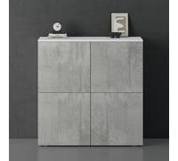 doporro Buffet Commode 100cm Meuble de Rangement Blanc Mat et Béton Placard Salon Salle à Manger 4 Portes Schrank04