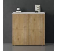 doporro Buffet Commode 100cm Meuble de Rangement Blanc Mat et Chêne Clair Placard Salon Salle à Manger 4 Portes Schrank04