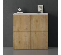 doporro Buffet Commode 100cm Meuble de Rangement Blanc Mat et Chêne Clair Placard Salon Salle à Manger 4 Portes Schrank04