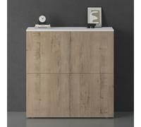 doporro Buffet Commode 100cm Meuble de Rangement Blanc Mat et Chêne Grège Placard Salon Salle à Manger 4 Portes Schrank04