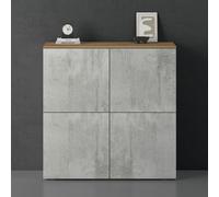 doporro Buffet Commode 100cm Meuble de Rangement Chêne Clair et Béton Placard Salon Salle à Manger 4 Portes Schrank04