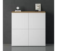 doporro Buffet Commode 100cm Meuble de Rangement Chêne Clair et Blanc Mat Placard Salon Salle à Manger 4 Portes Schrank04