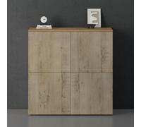 doporro Buffet Commode 100cm Meuble de Rangement Chêne Clair et Chêne Grège Placard Salon Salle à Manger 4 Portes Schrank04