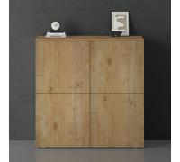 doporro Buffet Commode 100cm Meuble de Rangement Chêne Clair Placard Salon Salle à Manger 4 Portes Schrank04