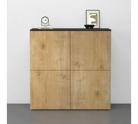 doporro Buffet Commode 100cm Meuble de Rangement Gris Noir Mat et Chêne Clair Placard Salon Salle à Manger 4 Portes Schrank04
