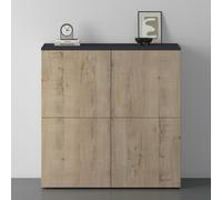 doporro Buffet Commode 100cm Meuble de Rangement Gris Noir Mat et Chêne Grège Placard Salon Salle à Manger 4 Portes Schrank04