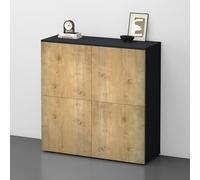 doporro Buffet Commode 100 cm Meuble de Rangement Gris Noir Mat et Chêne Clair Placard Salon Salle à Manger 4 Portes Schrank04