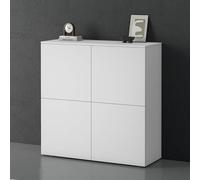 doporro Buffet Commode 100cm Meuble de Rangement Placard avec 4 Portes | Placard Salon Salle à Manger, Blanc Mat, Schrank04
