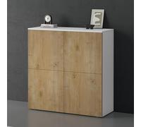 doporro Buffet Commode 100cm Meuble de Rangement Placard avec 4 Portes | Placard Salon Salle à Manger, Blanc Mat + Chêne Clair, Schrank04