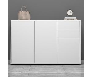 doporro Buffet Commode 120cm Meuble de Rangement Placard avec 3 Portes | Placard Salon Salle à Manger, Blanc Mat, Schrank05