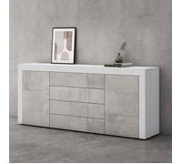 doporro Buffet Commode 167 cm Meuble de Rangement Blanc Mat et Béton Placard Salon Salle à Manger 2 Portes et 4 Tiroirs Schrank03