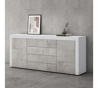 doporro Buffet Commode 167 cm Meuble de Rangement Blanc Mat et Béton Placard Salon Salle à Manger 2 Portes et 4 Tiroirs Schrank03