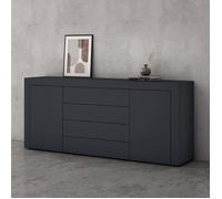 doporro Buffet Commode 167 cm Meuble de Rangement Gris Noir Mat Placard Salon Salle à Manger 2 Portes et 4 Tiroirs S3