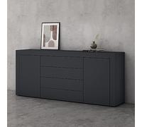doporro Buffet Commode 167cm Meuble de Rangement Placard avec 2 Portes | Placard Salon Salle à Manger, Gris Noir Mat, Schrank03